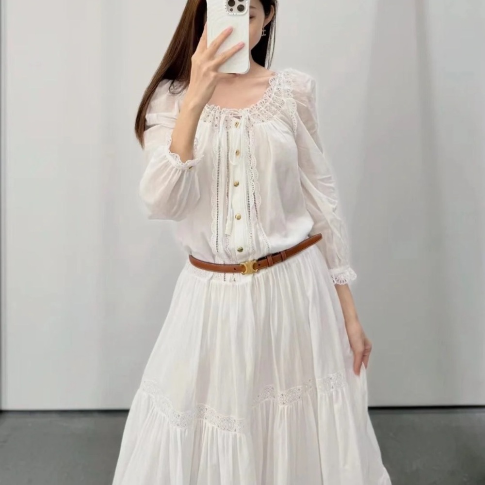Celine folk embroidered in cotton muslin dress